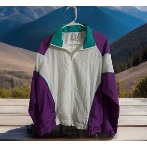 Vintage‎ USA Olympics Track Jacket Full Zip Windbreaker White Purple Size M